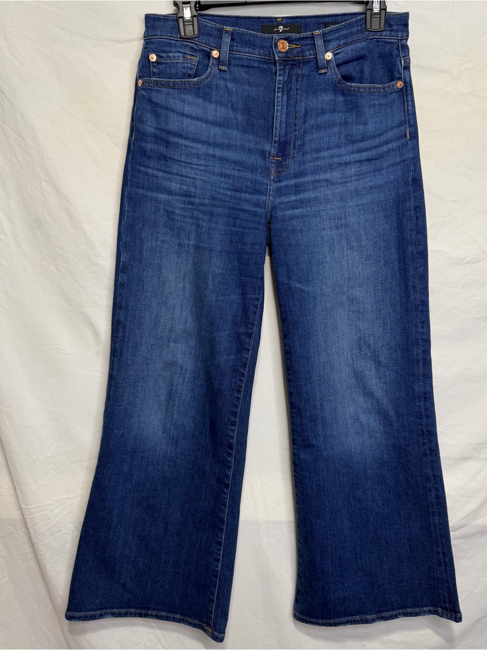 7 FOR ALL MANKIND Cropped Jo Jeans High-Rise Wide-Leg Denim in Dark Blue Size 29 - Picture 5 of 13